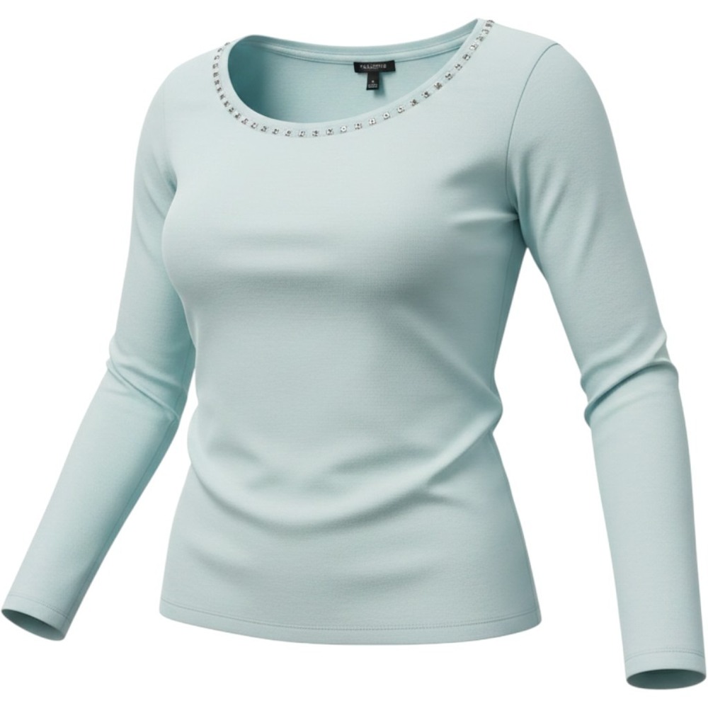 Talbots Women Light Blue Beaded Scoop Neck Long Sleeve Top Size M